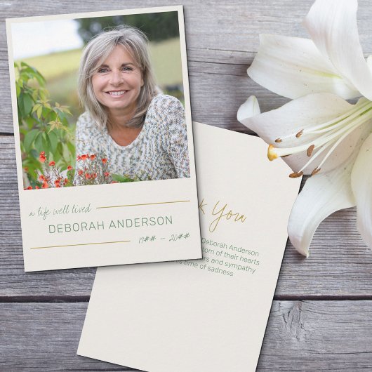 Een goed levend vierkant fotoneutraal begrafenis bedankkaart