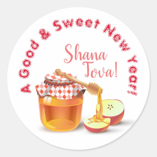 Een goed & lief nieuwjaar! Honing & Apple Shana To Ronde Sticker (Voorkant)