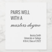 Een goed paren met een mastergraad Funny Afstudeer Wijn Etiket (Enkel label)