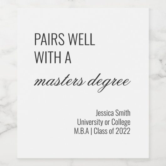 Een goed paren met een mastergraad Funny Afstudeer Wijn Etiket (Enkel label)