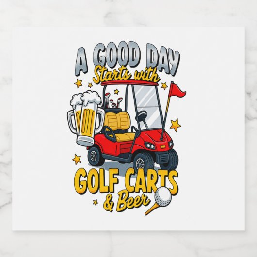 Een goede dag begint met golfkarretjes sparkling wijnetiket (Enkel label)