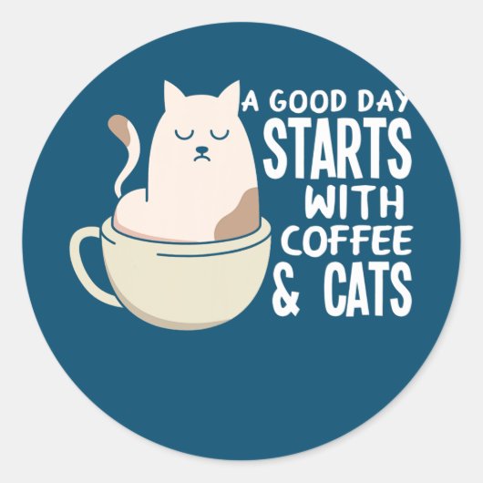 Een goede dag begint met koffie en katten grappig ronde sticker (Voorkant)