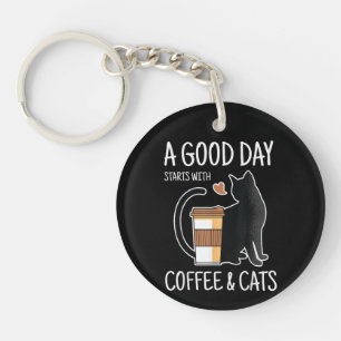 Een goede dag begint met koffie en katten Grappig Sleutelhanger