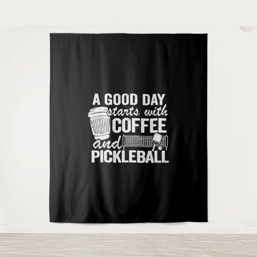 Een goede dag begint met koffie en pickleball wandkleed (Voorkant)