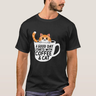 Een goede dag begint met koffie & kat grappig huis t-shirt
