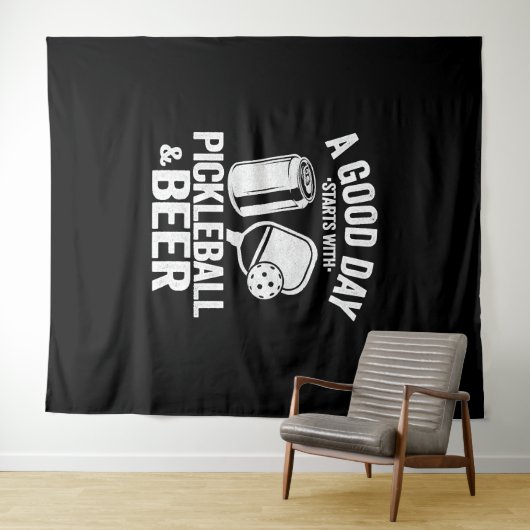 Een goede dag begint met Pickleball & Coffee Funny Wandkleed (In Situ (horizontaal))