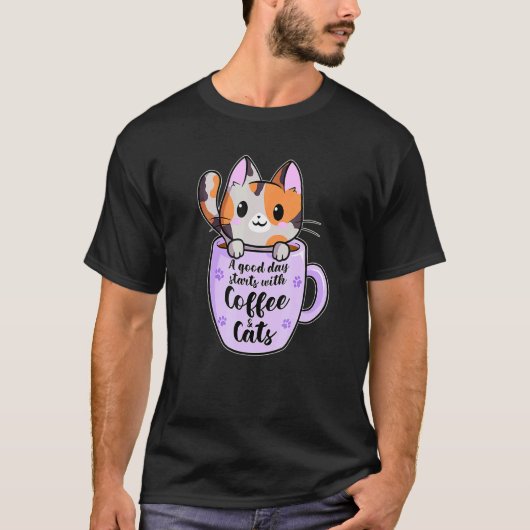 Een goede dag met koffie- en kattenkoffie t-shirt (Voorkant)