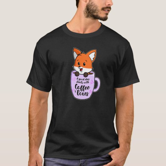 Een goede dag met koffie en vossen Fox Coffee 2 T-shirt (Voorkant)
