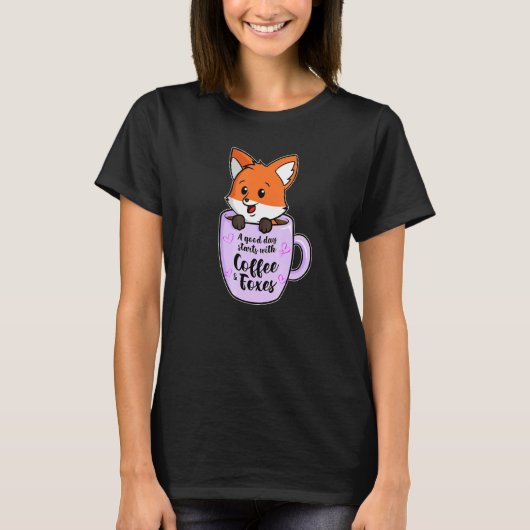 Een goede dag met koffie en vossen Fox Coffee 2 T-shirt (Voorkant)
