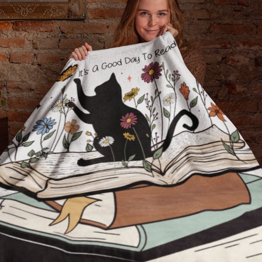 Een goede dag om een boek te lezen Cat Book Lover Fleece Deken