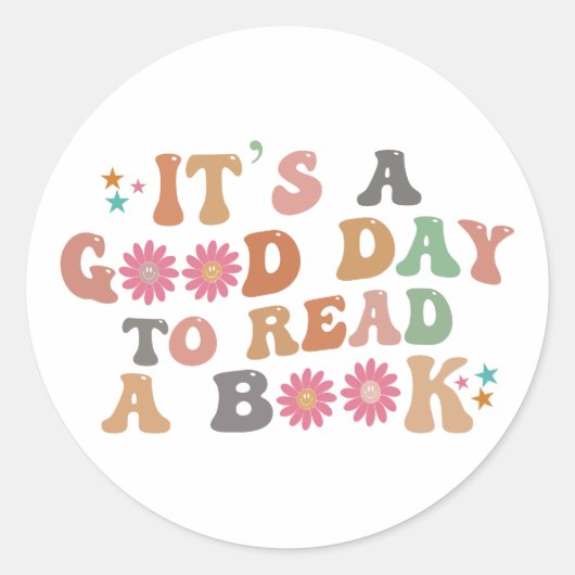 Een goede dag om een boek te lezen | Retro Groovy Ronde Sticker (Voorkant)