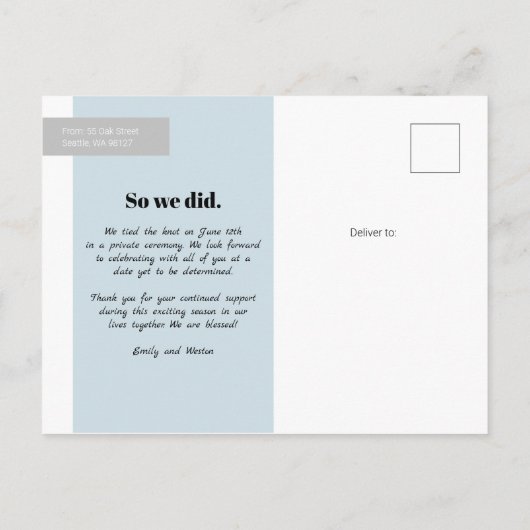 Een goede dag voor de foto van Elope Aankondigingskaart (Achterkant)