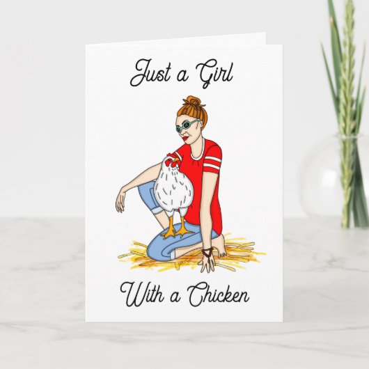 Een goede dag wensen | Hand Drawn Chicken and Lady Kaart (Voorkant)