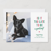 Een goede jongen Grappige huisdier vakantie fotoka Feestdagenkaart (Voorkant)
