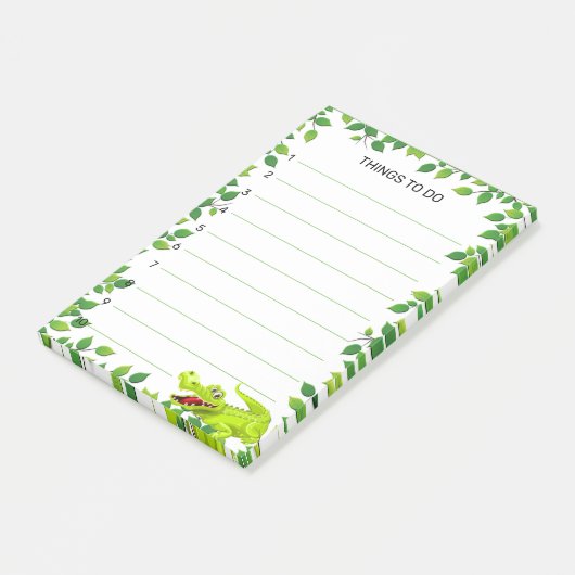 Een goede krokodil met een lijst van bladeren post-it® notes (Schuin)