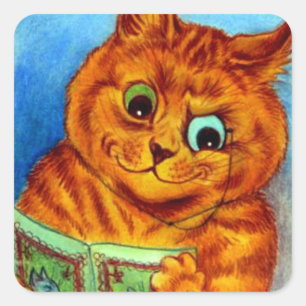 Een goede lees, geïllustreerd door Louis Wain Vierkante Sticker