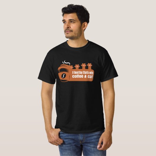 Een goede ochtend begint met koffie en kat T-shirt (Voorkant volledig)