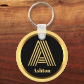 Een Gold Monogramed Letter met persoonlijke Sleute Sleutelhanger (Voorkant)