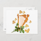 Een Golden Irish Harp omringd door Shamrocks Briefkaart (Voorkant / Achterkant)