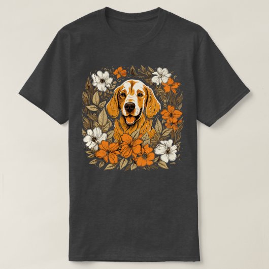 Een Golden Retriever omringd met Lilies illustra T-shirt (Design voorkant)