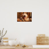 Een Golden Retriever Puppy in Mid-Yawn AI gegenere Poster (Keuken)
