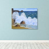 Een golf die op het strand breekt canvas afdruk (Insitu (Houten vloer))