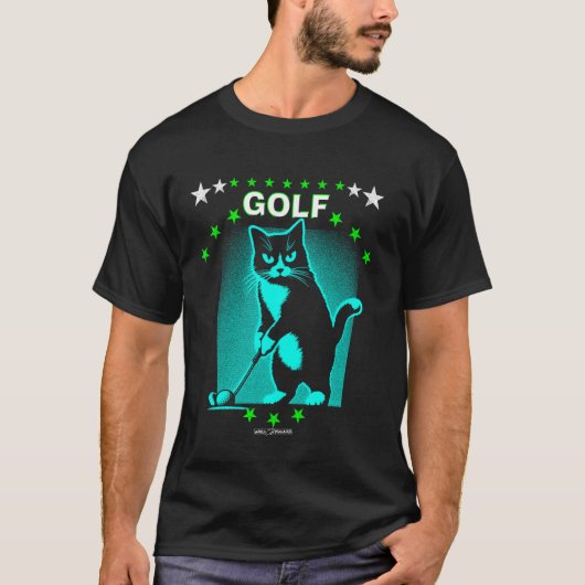 EEN GOLFENDE KAT - GRAPPIGE GOLFDIEREN T-SHIRT (Voorkant)