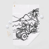 Een golfer die golf speelt met zijn vier wieler golfhanddoek (Insitu)