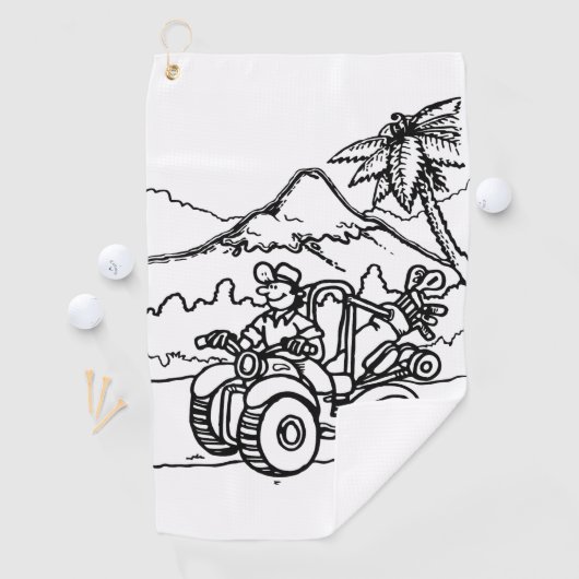 Een golfer die golf speelt met zijn vier wieler golfhanddoek (Insitu)