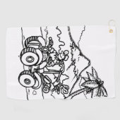 Een golfer die golf speelt met zijn vier wieler golfhanddoek (Horizontaal)