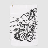 Een golfer die golf speelt met zijn vier wieler golfhanddoek (Voorkant)