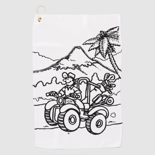 Een golfer die golf speelt met zijn vier wieler golfhanddoek (Voorkant)