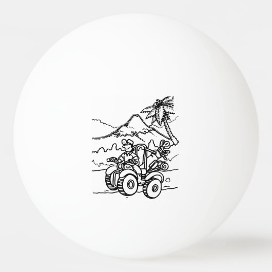 Een golfer die golf speelt met zijn vier wieler pingpongbal (Voorkant)