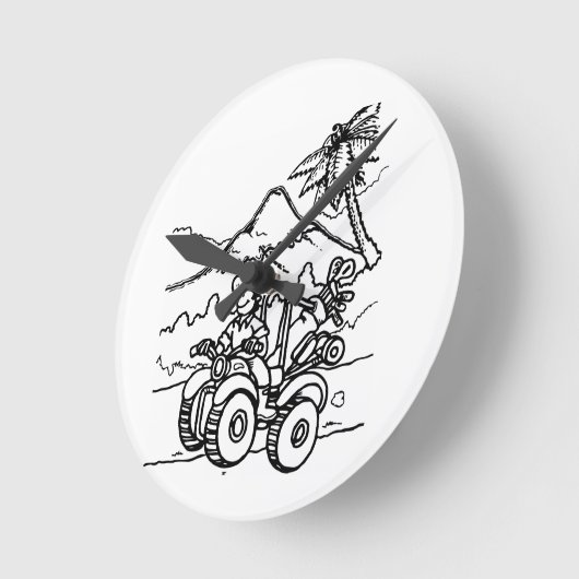 Een golfer die golf speelt met zijn vier wieler ronde klok (Hoek)