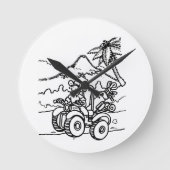 Een golfer die golf speelt met zijn vier wieler ronde klok (Voorkant)