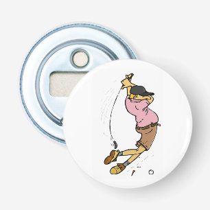Een Golfer mist de bal Button Flesopener