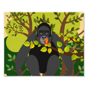 Een gorilla gefascineerd door een vlinder foto afdruk