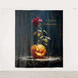 Een gotische Halloween pompoen en roos Wandkleed