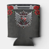 Een gotische symbiose, elegant hart en schedels. blikjeskoeler (Achterkant)