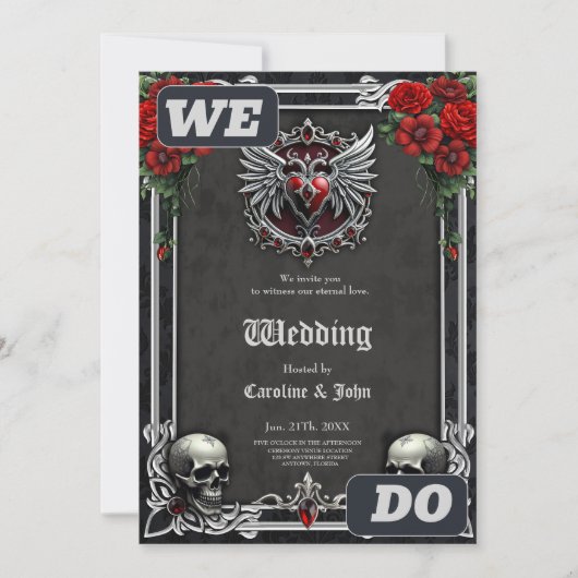 Een gotische symbiose, elegant hart en schedels. kaart (Voorkant)