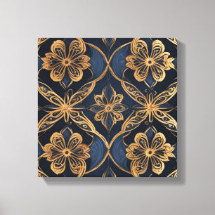Een goud en blauw patroon canvas afdruk
