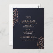 Een gouden botanische bruiloft. Blauw De datum ops Briefkaart (Voorkant / Achterkant)