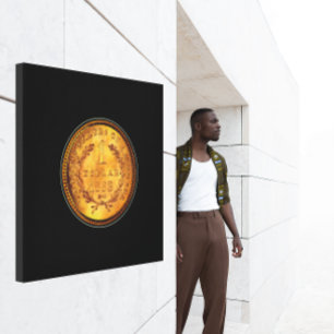 Een gouden dollar 1853-munt - Zwarte achtergrond Canvas Afdruk