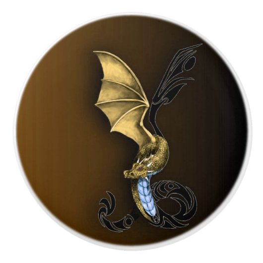 Een gouden draak keramische knop (Voorkant)