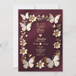 Een gouden en bordeaux bruiloft uitnodigingskaart kaart