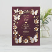 Een gouden en bordeaux bruiloft uitnodigingskaart kaart (Staand voorkant)