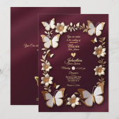 Een gouden en bordeaux bruiloft uitnodigingskaart kaart (Voorkant / Achterkant)