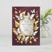 Een gouden en Bourgondische bruiloft uitnodigingsk Kaart (Staand voorkant)