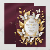 Een gouden en Bourgondische bruiloft uitnodigingsk Kaart (Voorkant / Achterkant)
