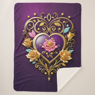 Een gouden hart met ingewikkelde filigraan sherpa deken